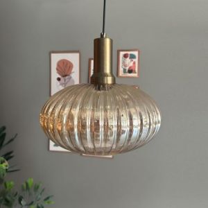 Bamyum Elegant Suspension Luminaire Verre R&eacute;tro en Metal de 30 cm, Lustre de Salon Vintage, &Eacute;clairage de Plafond pour Chambre et Cuisine