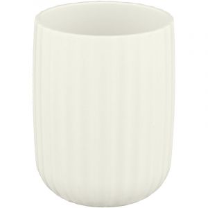 Wenko Gobelet pour brosses à dents Agropoli blanc crème, pour le rangement de brosses à dents et le dentifrice, en plastique haute qualité et à la surface structurée, sans BPA, Ø 7,5 x 10 cm