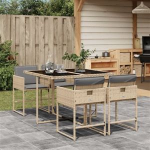 VidaXL Ensemble à Manger de Jardin avec Coussins 5 pcs, Table et Chaises à Dossier Rabattable, Meubles d'Extérieur Patio Terrasse, Mélange Beige Résine Tressée