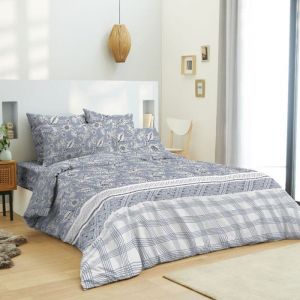 Univers décor Pack complet housse de couette réversible pour lit 160 x 200 cm Floral lavande