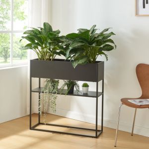[en.casa] - Porte-plantes surélevé Joensuu avec étagère 80 x 80 x 25 cm noir
