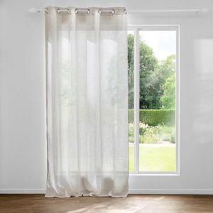 Douceur d'Int&eacute;rieur, Voilage &agrave; Oeillets (140 x 240 cm) Marius Blanc, Effet Lin avec Impression M&eacute;tal