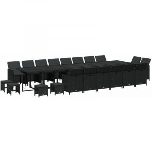 VidaXL Ensemble &agrave; d&icirc;ner de jardin coussins 21 pcs Noir R&eacute;sine tress&eacute;e - Noir