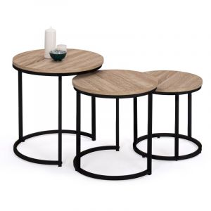 Idmarket Lot de 3 tables basses gigognes detroit rondes 35/40/45 design industriel - Multicolore
