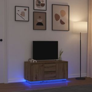 VidaXL Meuble tv avec &eacute;clairages led ch&ecirc;ne artisanal 100x41x50 cm