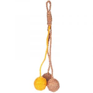 Flamingo Jouet pour Chat Justo balles avec Corde Brun & Jaune - 25x9x4,5cm - avec Bruit de cliquetis et cataire