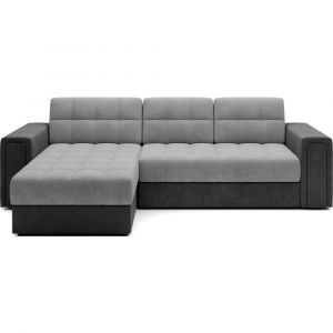 Loungitude Canapé d'angle 3 places convertible en tissu - Gris clair/Gris foncé