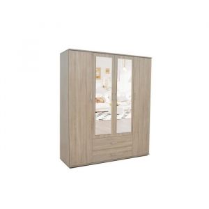 Price Factory - Armoire, garde-robe, avec miroir collection tom, 4 portes 160 cm, penderie intégrée chêne sonoma - Marron - Bois