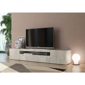 Dmora - Meuble tv Dfirman, Buffet bas de salon à 3 portes, base meuble tv, 100% Made in Italy, cm 200x40h37, Ciment