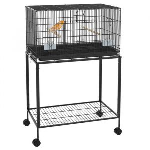 Pawhut Cage à oiseaux 77x46x119 cm Cage à oiseaux en métal Perchoirs Mangeoires pour perruches Canaris Noir