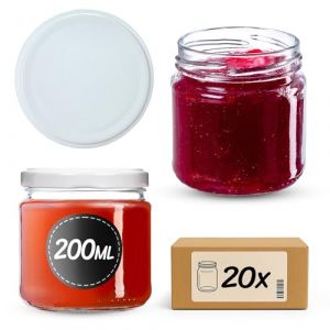 Image de KADAX Lot de 20 petits bocaux à confiture, ronds, 200 ml, diamètre : 66 mm, pour miel et épices, pots hermétiques, blancs