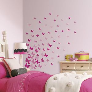 ROOMMATES Stickers PINK FLUTTER BUTTERFLIES PEEL repositionnables