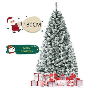 COSTWAY Arbre de Noël Artificiel à Flocons de Neige 180CM avec Charnières,Support Métallique et 600 Branches Matière PVC Non-éclairé