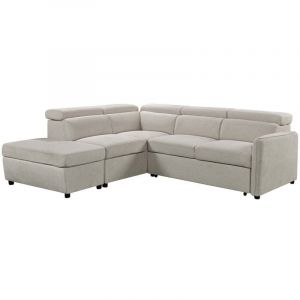 Mobilier Deco - valerio - Canapé d'angle convertible coffre de rangement en tissu beige - Angle gauche