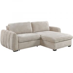 Mobilier Deco - yora - Canapé d'angle convertible et réversible avec coffre en velours chiné beige