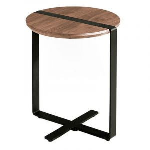Table d'angle placage noyer et pieds acier noir