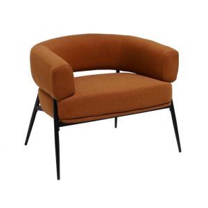 Fauteuil tissu terracotta dossier incurv&eacute; pi&eacute;tement m&eacute;tal