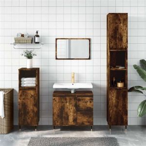 VidaXL Armoire de Salle de Bain, Placard avec Compartiment et 2 Tiroirs, Meuble de Rangement avec Pieds Toilette, Moderne, Chêne Fumé Bois d'Ingénierie