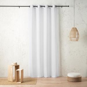 LINDER Voilage uni flamm&eacute; - Tiss&eacute; et teint en France - Style Naturel authentique - Coloris Blanc Optique - Finition &oelig;illets canon de fusil - 145x240cm - 79% polyester 21% lin - Collection Philippine
