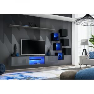 Image de AC-Déco Ensemble Meuble TV "Switch XXI" 180cm Gris & Noir