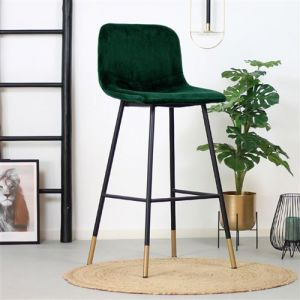 Mikky Tabouret De Bar Industriel Vert Fonc&eacute; Velours Vert