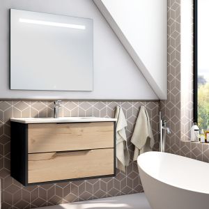 Meuble de salle de bain simple vasque - 1 façade et 2 tiroirs - alba et miroir stam - 80cm