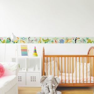 Plage Frise décorative adhésive, animaux de la jungle, enfant, 9 cm x 300 cm