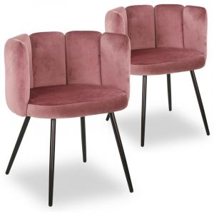 Declikdeco No Lot de 2 chaises Amela Velours Rose