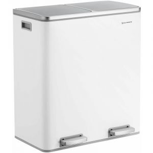 Songmics Poubelle à double compartiment 2 x 30L, avec pédales en métal, 2 seaux intérieurs en plastique, Blanc LTB60WT