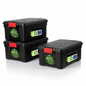 Iris Ohyama Malle de Rangement plastiques résistante 40L Lot de 3 Noir Bricolage Garage SIA-40
