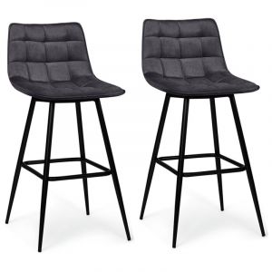 Idmarket Lot de 2 tabourets de bar MADY en velours gris fonc&eacute;