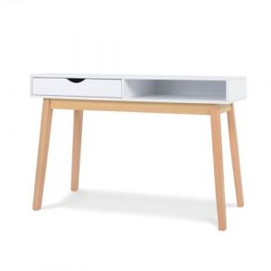 Table de console meuble bureau coloris blanc/naturel - longueur 119 x profondeur 37 x hauteur 75 cm -JUANIO-