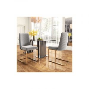 Okwish - Chaises de salle à manger(2), dossier en diamant avec pieds en métal doré, pour salon, chambre à coucher, en velours, gris
