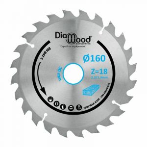 Image de Diamwood Lame de scie circulaire portative HM débit D. 160 x Al. 30 x ép. 2,2/1,4 mm x Z18 Alt pour bois