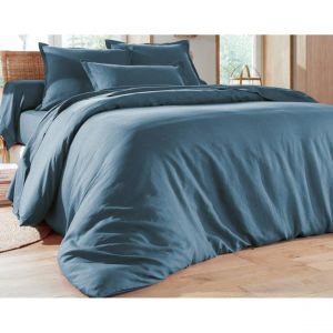 Taie d'oreiller 63 x 63 uni Bleu Orage en lin