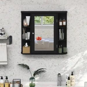 Costway armoire de toilette salle de bain 4 compartiments 66 x 17 x 63 cm noir
