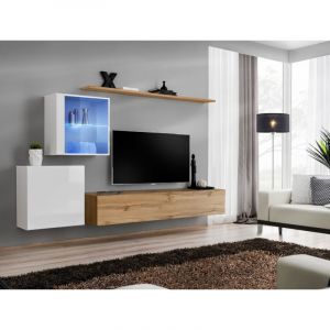 Meuble TV Mural Design " XV" 250cm Naturel & Blanc Prix