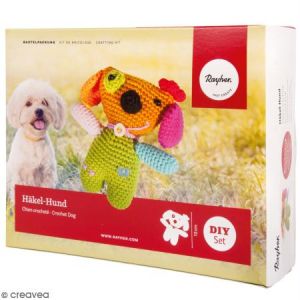 Rayher Kit crochet - Chien - Multicolore Ce kit crochet contient: du fil à crocheter 80% coton, 20% polyester (vert, orange, rose, lilas,