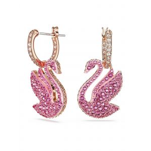 Image de Swarovski Pendants d'oreilles Iconic Swan, Cygne, Rose, Placage de ton or rosé Rose - Couleur Rose - Taille Taille unique