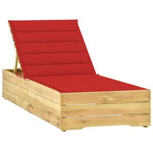 VidaXL Chaise longue avec coussin, rouge Bois de pin impr&eacute;gn&eacute;.