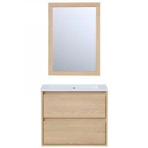 Image de Meuble de salle de bain suspendu avec vasque &agrave; encastrer et miroir - Placage ch&ecirc;ne - 60 cm - MILIPAM