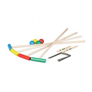 Relaxdays Jeu de Croquet en Bois, 4 Joueurs, Enfants et Adultes, Set Complet avec Sac, maillets, Plusieurs Couleurs