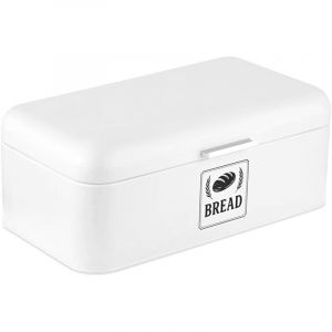 Relaxdays Boite &agrave; Pain, Couvercle, poign&eacute;e, Conservation optimale du Contenu, m&eacute;tal, HxLxP : 17x42x24 cm, Blanche