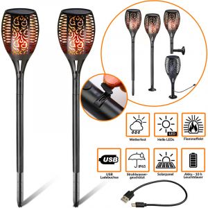 Monzana Lampes ext&eacute;rieur solaires Led avec USB effet flamme lampes solaires Jardin Ext&eacute;rieur