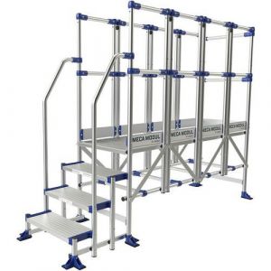Tubesca Plateforme Méca Modul 4 marches - 2m - 3 garde-corps - 2 rampes