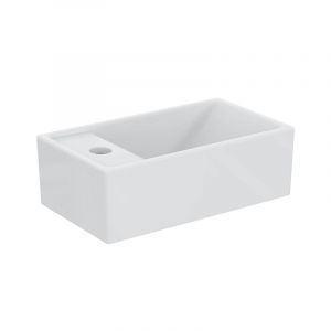 Ideal Lave-mains EUROVIT + 370x210x120mm blanc 1 trou pour robinet, avec trop-plein, étagère à gauche STANDARD