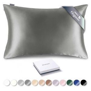 RENESSY Taie d'oreiller en Soie Bio 50x90 cm - 100% Soie de M&ucirc;rier Bio, 22 Momme, Naturellement Hypoallerg&eacute;nique, Favorise la Sant&eacute; des Cheveux et de la Peau, 1 Pi&egrave;ce (Gris Graphite)