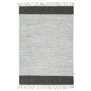 Image de VidaXL Tapis Chindi tissé à la main Cuir 120x170 cm Gris clair et noir