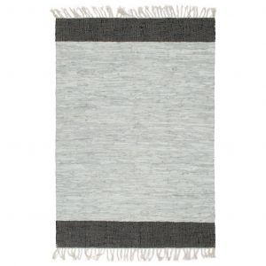 Image de VidaXL Tapis Chindi tissé à la main Cuir 120x170 cm Gris clair et noir