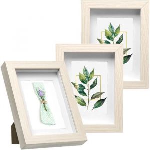 EUGAD Lot de 3 Cadre Photo,Vitre en Verre avec Papier Passe-Partout,Cadre en Bois MDF,20x25cm,Chêne